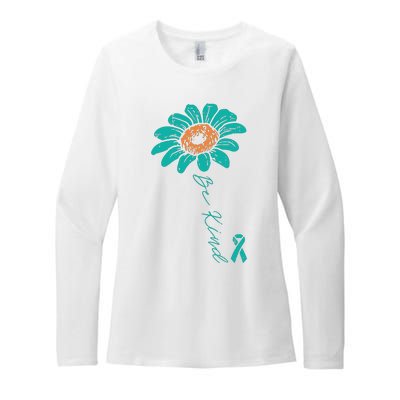 Sunflower Teal Ribbon Be Kind Ovarian Cancer Awareness Women Womens CVC Long Sleeve Shirt