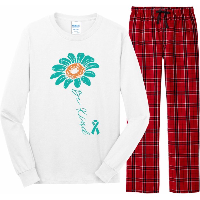 Sunflower Teal Ribbon Be Kind Ovarian Cancer Awareness Women Long Sleeve Pajama Set