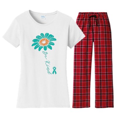 Sunflower Teal Ribbon Be Kind Ovarian Cancer Awareness Women Women's Flannel Pajama Set