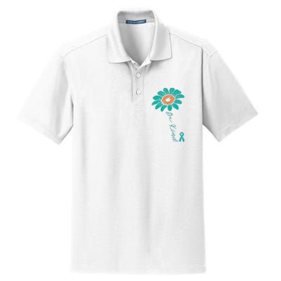 Sunflower Teal Ribbon Be Kind Ovarian Cancer Awareness Women Dry Zone Grid Polo