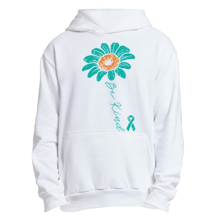 Sunflower Teal Ribbon Be Kind Ovarian Cancer Awareness Women Urban Pullover Hoodie