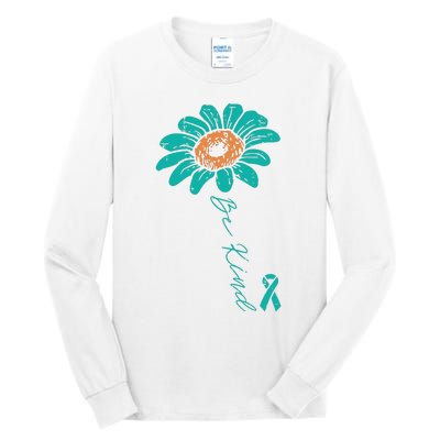 Sunflower Teal Ribbon Be Kind Ovarian Cancer Awareness Women Tall Long Sleeve T-Shirt