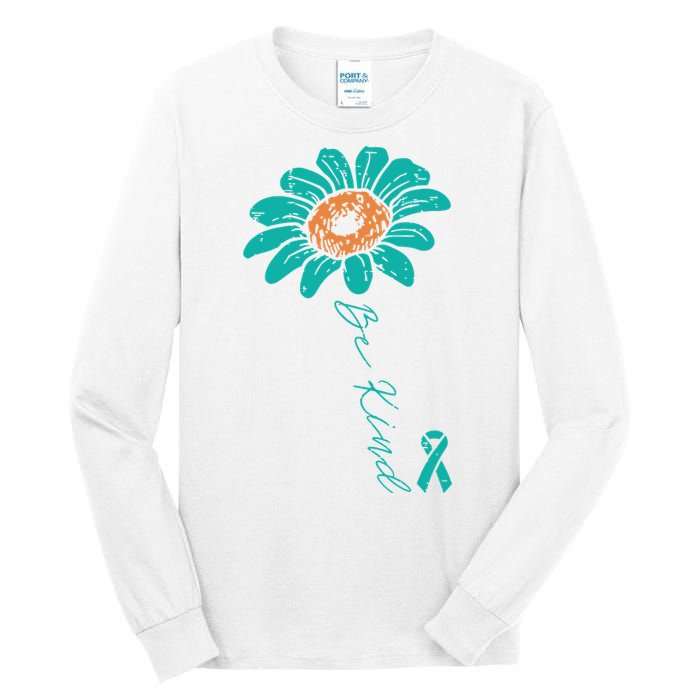 Sunflower Teal Ribbon Be Kind Ovarian Cancer Awareness Women Tall Long Sleeve T-Shirt