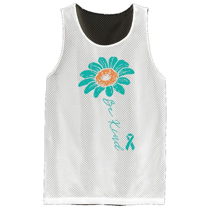 Sunflower Teal Ribbon Be Kind Ovarian Cancer Awareness Women Mesh Reversible Basketball Jersey Tank