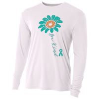 Sunflower Teal Ribbon Be Kind Ovarian Cancer Awareness Women Cooling Performance Long Sleeve Crew