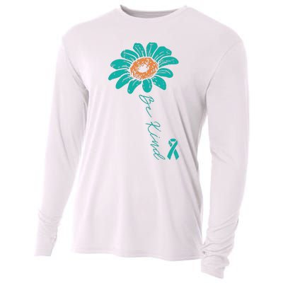 Sunflower Teal Ribbon Be Kind Ovarian Cancer Awareness Women Cooling Performance Long Sleeve Crew