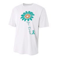 Sunflower Teal Ribbon Be Kind Ovarian Cancer Awareness Women Performance Sprint T-Shirt