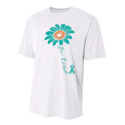 Sunflower Teal Ribbon Be Kind Ovarian Cancer Awareness Women Performance Sprint T-Shirt