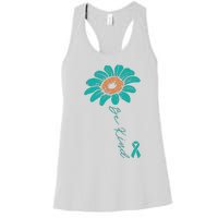 Sunflower Teal Ribbon Be Kind Ovarian Cancer Awareness Women Women's Racerback Tank