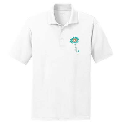 Sunflower Teal Ribbon Be Kind Ovarian Cancer Awareness Women PosiCharge RacerMesh Polo