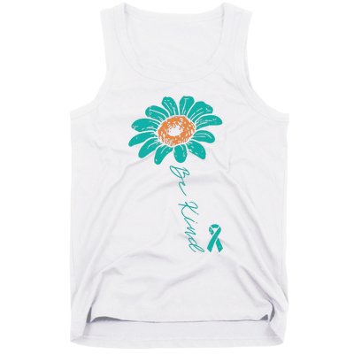 Sunflower Teal Ribbon Be Kind Ovarian Cancer Awareness Women Tank Top