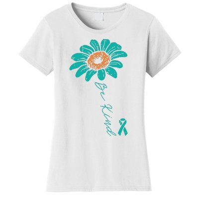 Sunflower Teal Ribbon Be Kind Ovarian Cancer Awareness Women Women's T-Shirt