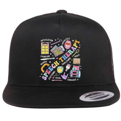 Speech Therapy Retro Groovy Language Pathologist Therapist Flat Bill Trucker Hat