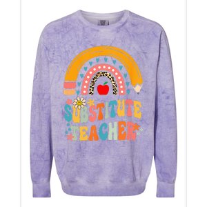 Substitute Teacher Rainbow Pencil Groovy Teacher Flower Colorblast Crewneck Sweatshirt