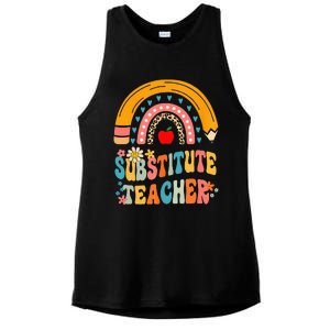 Substitute Teacher Rainbow Pencil Groovy Teacher Flower Ladies PosiCharge Tri-Blend Wicking Tank