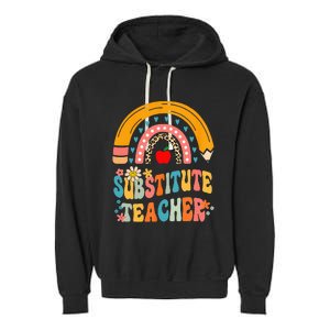 Substitute Teacher Rainbow Pencil Groovy Teacher Flower Garment-Dyed Fleece Hoodie