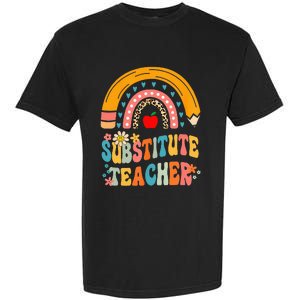 Substitute Teacher Rainbow Pencil Groovy Teacher Flower Garment-Dyed Heavyweight T-Shirt