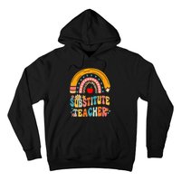 Substitute Teacher Rainbow Pencil Groovy Teacher Flower Hoodie