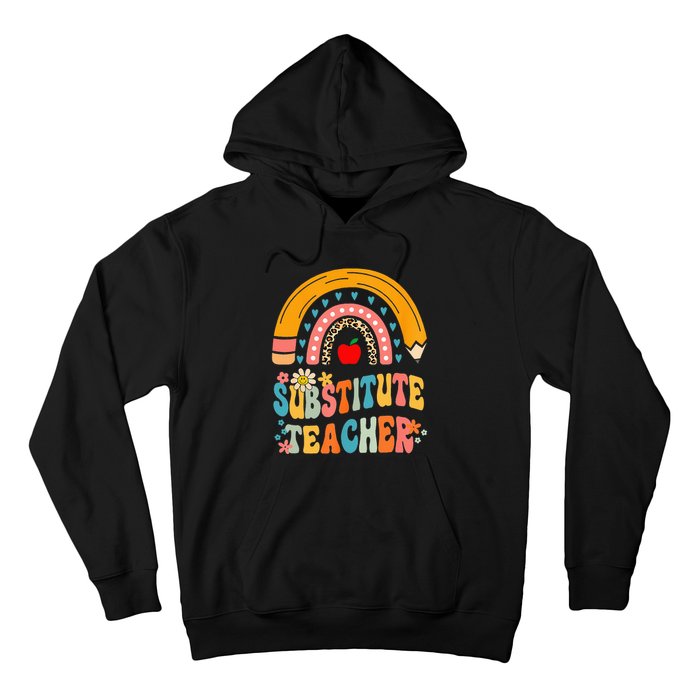 Substitute Teacher Rainbow Pencil Groovy Teacher Flower Hoodie