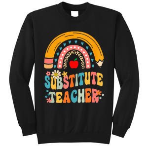 Substitute Teacher Rainbow Pencil Groovy Teacher Flower Sweatshirt