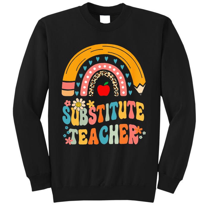 Substitute Teacher Rainbow Pencil Groovy Teacher Flower Sweatshirt