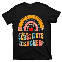 Substitute Teacher Rainbow Pencil Groovy Teacher Flower T-Shirt