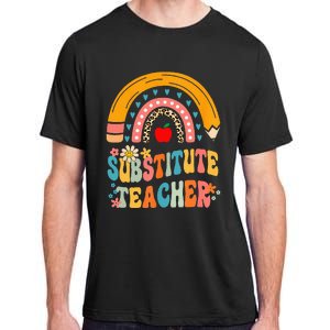 Substitute Teacher Rainbow Pencil Groovy Teacher Flower Adult ChromaSoft Performance T-Shirt