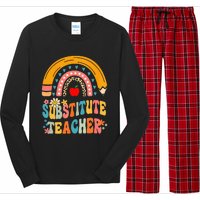 Substitute Teacher Rainbow Pencil Groovy Teacher Flower Long Sleeve Pajama Set