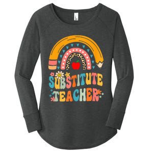 Substitute Teacher Rainbow Pencil Groovy Teacher Flower Women's Perfect Tri Tunic Long Sleeve Shirt