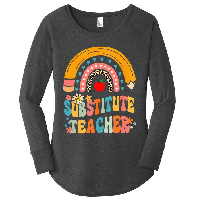 Substitute Teacher Rainbow Pencil Groovy Teacher Flower Women's Perfect Tri Tunic Long Sleeve Shirt