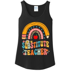 Substitute Teacher Rainbow Pencil Groovy Teacher Flower Ladies Essential Tank