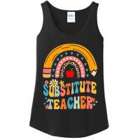 Substitute Teacher Rainbow Pencil Groovy Teacher Flower Ladies Essential Tank