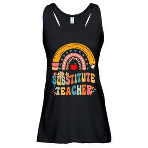 Substitute Teacher Rainbow Pencil Groovy Teacher Flower Ladies Essential Flowy Tank