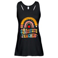 Substitute Teacher Rainbow Pencil Groovy Teacher Flower Ladies Essential Flowy Tank