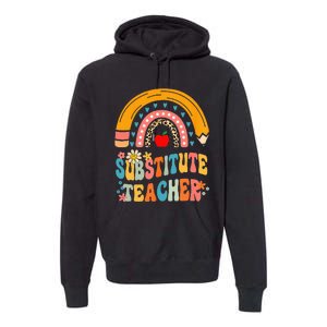 Substitute Teacher Rainbow Pencil Groovy Teacher Flower Premium Hoodie