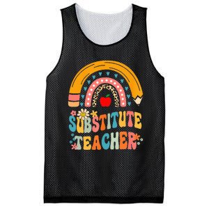 Substitute Teacher Rainbow Pencil Groovy Teacher Flower Mesh Reversible Basketball Jersey Tank