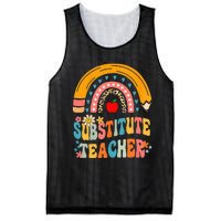 Substitute Teacher Rainbow Pencil Groovy Teacher Flower Mesh Reversible Basketball Jersey Tank