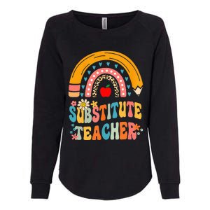 Substitute Teacher Rainbow Pencil Groovy Teacher Flower Womens California Wash Sweatshirt