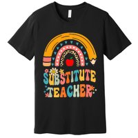 Substitute Teacher Rainbow Pencil Groovy Teacher Flower Premium T-Shirt