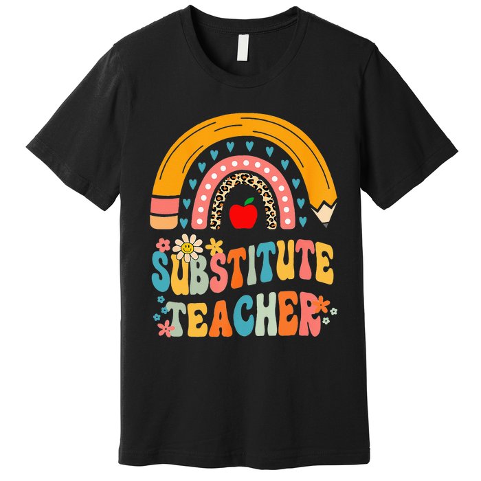 Substitute Teacher Rainbow Pencil Groovy Teacher Flower Premium T-Shirt