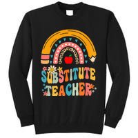 Substitute Teacher Rainbow Pencil Groovy Teacher Flower Tall Sweatshirt