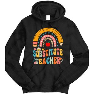 Substitute Teacher Rainbow Pencil Groovy Teacher Flower Tie Dye Hoodie