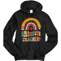 Substitute Teacher Rainbow Pencil Groovy Teacher Flower Tie Dye Hoodie