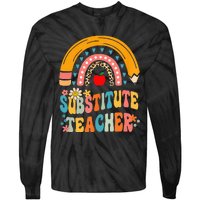 Substitute Teacher Rainbow Pencil Groovy Teacher Flower Tie-Dye Long Sleeve Shirt