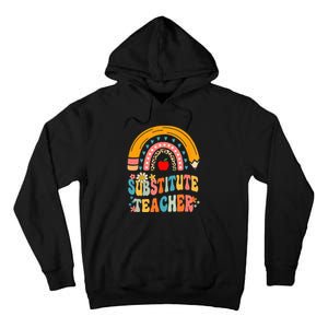 Substitute Teacher Rainbow Pencil Groovy Teacher Flower Tall Hoodie