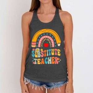 Substitute Teacher Rainbow Pencil Groovy Teacher Flower Women's Knotted Racerback Tank