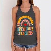 Substitute Teacher Rainbow Pencil Groovy Teacher Flower Women's Knotted Racerback Tank