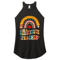 Substitute Teacher Rainbow Pencil Groovy Teacher Flower Women's Perfect Tri Rocker Tank