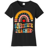 Substitute Teacher Rainbow Pencil Groovy Teacher Flower Women's T-Shirt