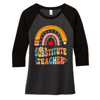 Substitute Teacher Rainbow Pencil Groovy Teacher Flower Women's Tri-Blend 3/4-Sleeve Raglan Shirt